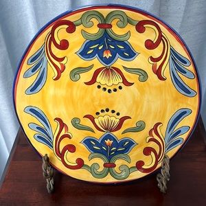Two Maxcera Yellow Talavera Round Salad Plates 8 3/8" Hand-Painted Discontinued!
